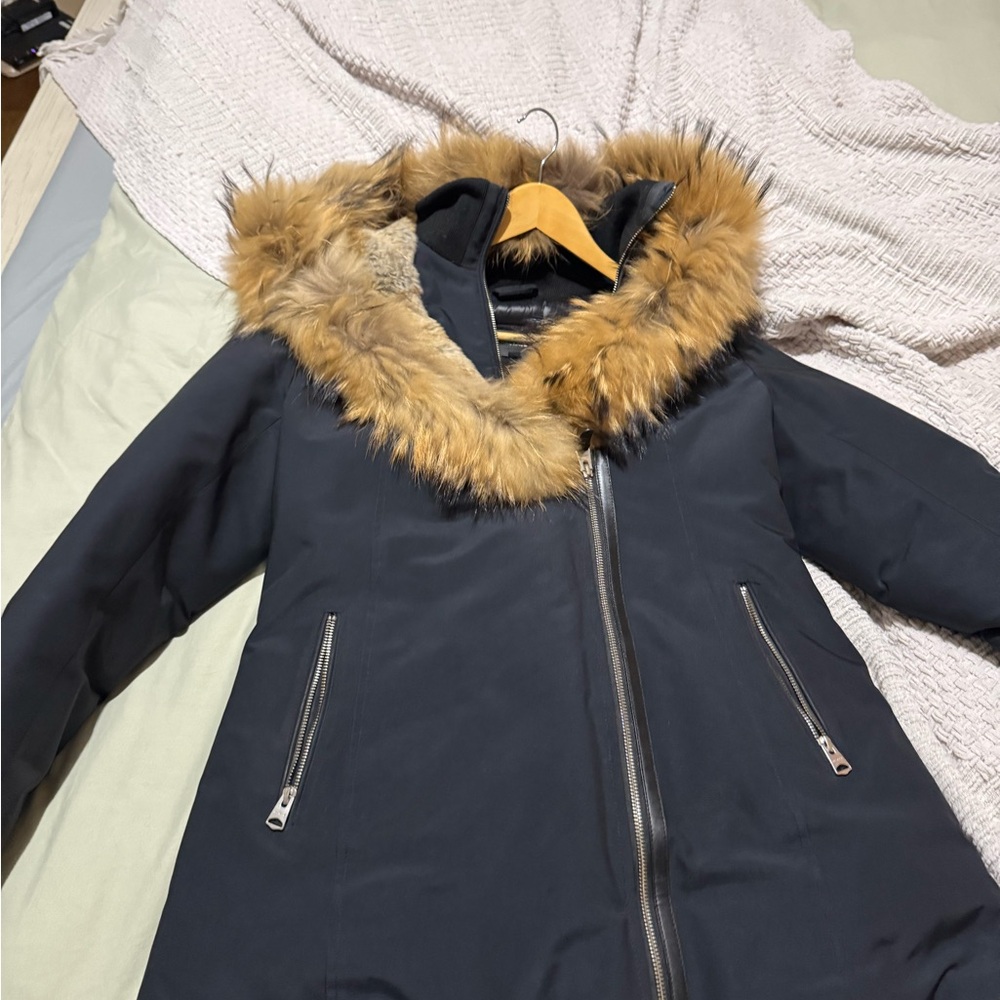 Mackage Black Puffer Jacket with Tan Faux Fur